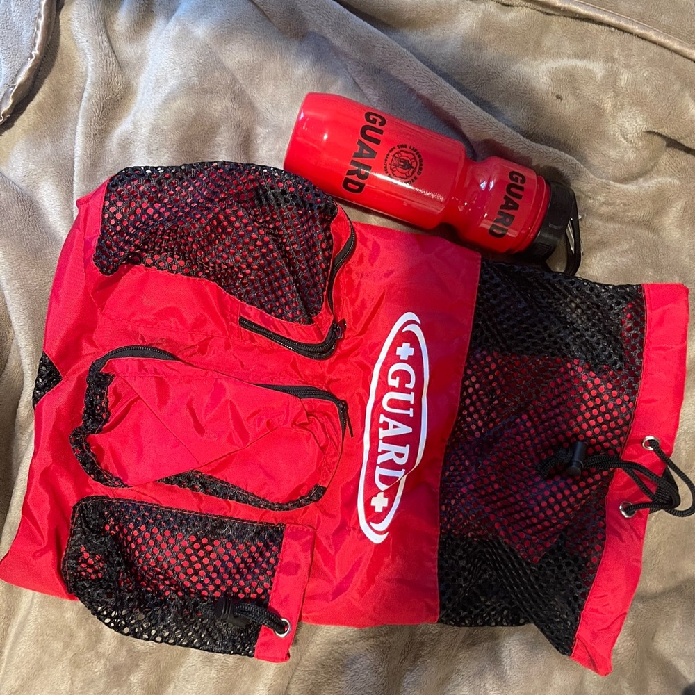 Red Mesh Bag and Water Bottle Set